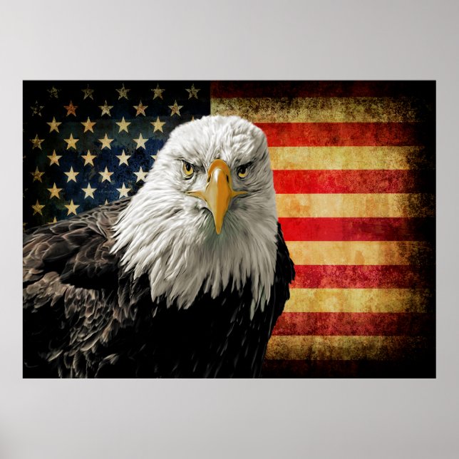 Extra Lg. Kraftfull USA Eagle-Flagga Poster (Framsidan)