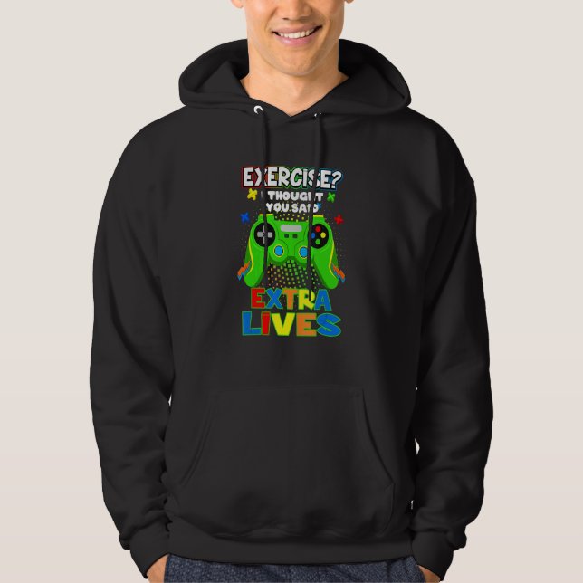 Extra Lives Video Game Controller Retro Gamer Boys Hoodie (Framsida)