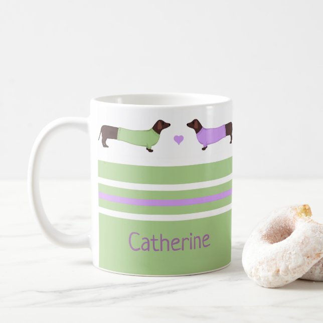 Extra Long Dachshunds - Mint Grönt och Lavender Kaffemugg (Med munk)