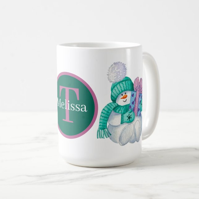 Extra monogram för jultomten snögubbe kaffemugg (Framsida höger)