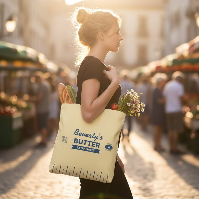 Extra Salty Funny Foodie Stick of Butter Yellow Tygkasse (Customize this great butter stick tote for yourself or a foodie friend.)