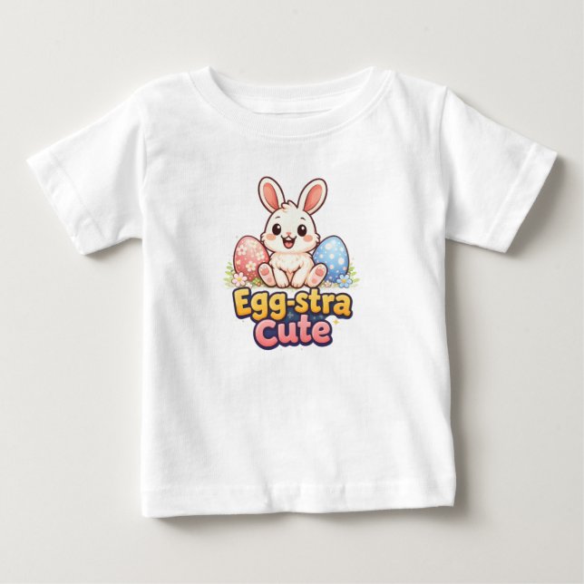 Extra söta påskharen med färgglada ägg t shirt (Framsida)