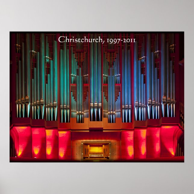 Extra stor affisch av Christchurch Town Hall-orgel (Framsidan)