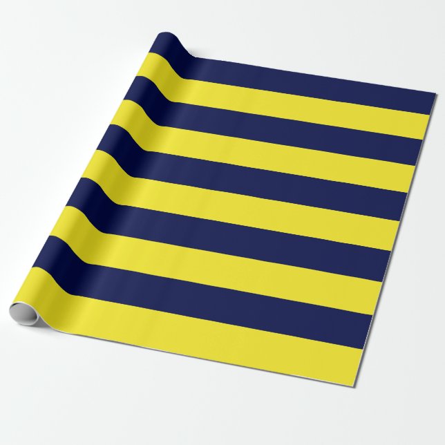 Extra Stor marin blå och Gult Rand Presentpapper (Utrullad)