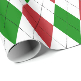 Extra stor mörkröd, grön och vit argyle presentpapper
