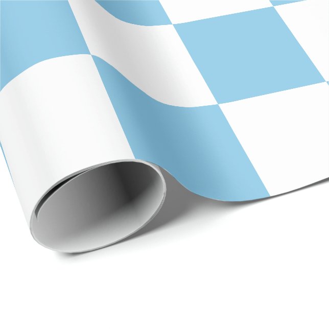 Extra stort ljust - blått- och vitkontroller presentpapper (Rullad Hörn)