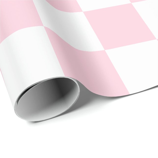 Extra stort ljust - rosa- och vitkontroller presentpapper (Rullad Hörn)