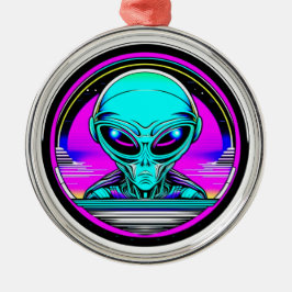 Extra Terrestrial Alien som flyger i UFO Julgransprydnad Metall
