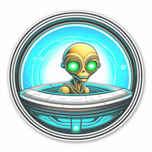 Extra Terrestrial Alien som flyger i UFO Klistermärken