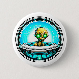 Extra Terrestrial Alien som flyger i UFO Knapp