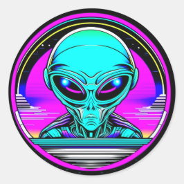 Extra Terrestrial Alien som flyger i UFO Runt Klistermärke