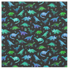 Extra Tiny Dinos in Blue och Grönt on Black Tyg