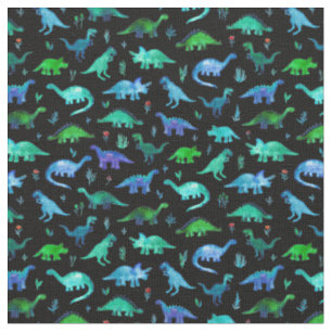 Extra Tiny Dinos in Blue och Grönt on Black Tyg