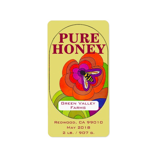 Extra White Honung Burk 2 lbs./907 g. Adressetikett (Framsidan)