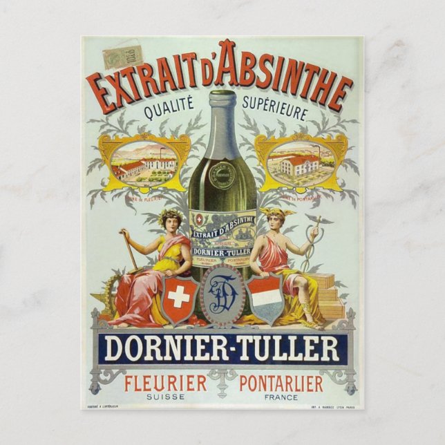 Extrait d'Absinthe Poster fin konst Vykort (Framsida)