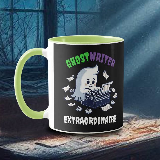 Extraordinaire Cute Ghost Ghost Mugg (Ghost Writer on Typewriter Mug in the Moonlight on a Dusty Table Cover Photo)