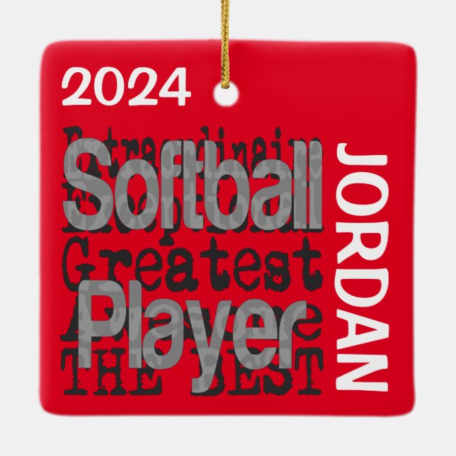 Extraordinär ANPASSNINGSBAR för Softball Player Julgransprydnad Keramik (Baksida)