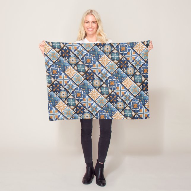 Extraordinär blå och Orange, arabiska och marockan Fleecefilt (På plats)