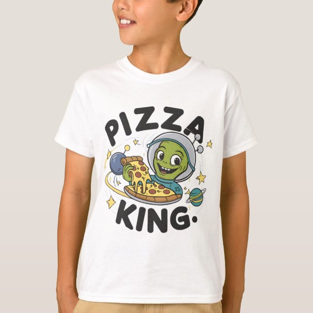 Extrateralt ljus: Alien Devoring Pizza T Shirt (Framsida)