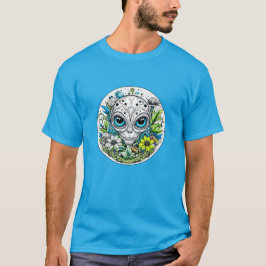 Extraterrestrial Alien in Flowers Starry Night T Shirt