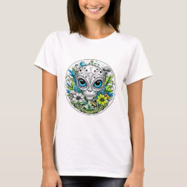 Extraterrestrial Alien in Flowers Starry Night T Shirt