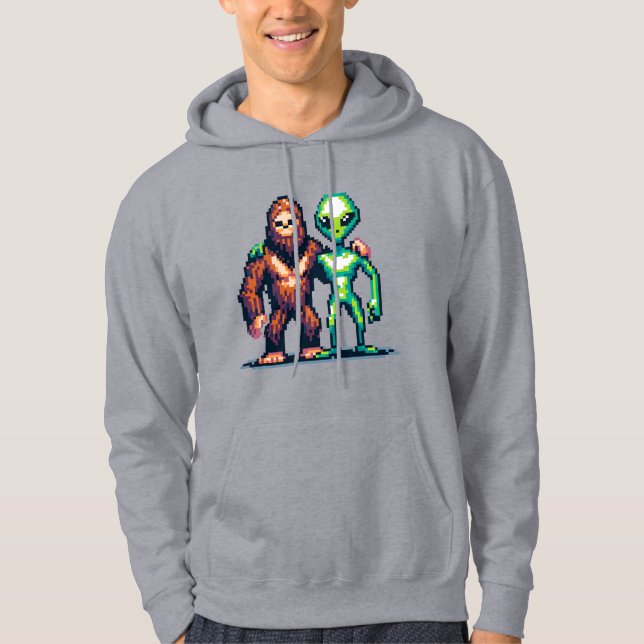 Extraterrestrial Alien Is och Bigfoot Pixel Art Hoodie (Framsida)