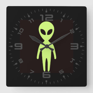 Extraterrestrial Alien Little Grönt Man Black Fyrkantig Klocka