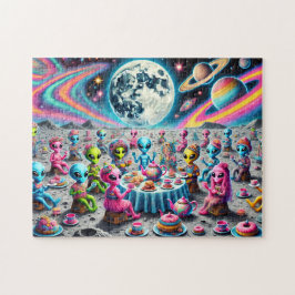 Extraterrestrial Tea Party Whimsical Galaxy Pussel