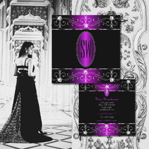 Extravagant Black Lila Ornate Ornaments Initialer Fyrkantigt Visitkort