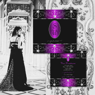 Extravagant Black Lila Ornate Ornaments Monogram Fyrkantigt Visitkort