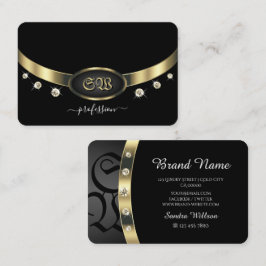 Extravagant Black och Guld Monogram och diamanter Visitkort
