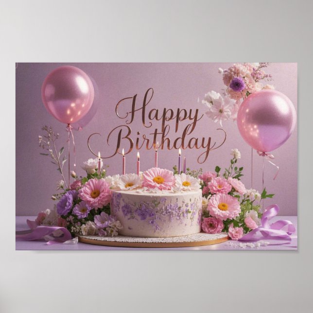 Extravagant blommigt födelsedag för lyxig elegant poster (Framsidan)