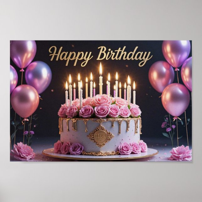 Extravagant elegant för rosa-födelsedagskalas poster (Framsidan)