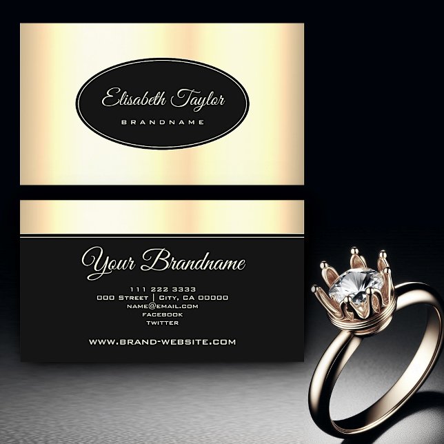 Extravagant Guld Effect Elegant Svart cirkel Ram Visitkort (Skapare uppladdad)