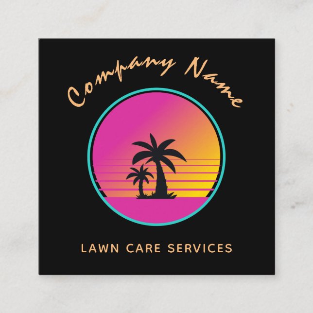 Extravagant Handflatan Träd Sunset Exotic Landscap Fyrkantigt Visitkort (Framsida)