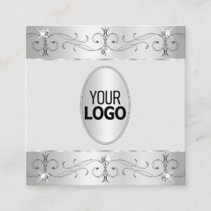 Extravagant Silver Grått Ornat Ornament med Logoty Fyrkantigt Visitkort