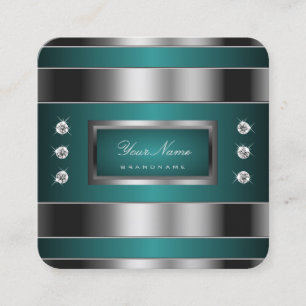 Extravagant Silver och Teal med Faux Rhinestones Fyrkantigt Visitkort