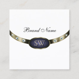 Extravagant White Blue Silver Chrome med Monogram Fyrkantigt Visitkort