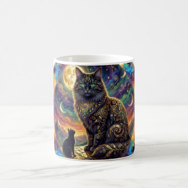 Extrem fantasibild av 2 katter i Sci-Fi-miljö Kaffemugg (Center)