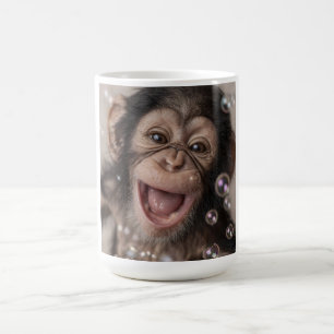 Extrem närbild på lycklig schimpansbaby kaffemugg