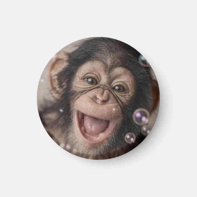 Extrem närbild på lycklig schimpansbaby magnet (Framsidan)