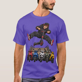 Extrem stunt-scooter-hopp med färgglada mopeder t shirt