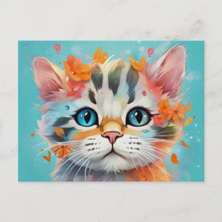 Extreme Cute Watercolor Cat # 1 Vykort