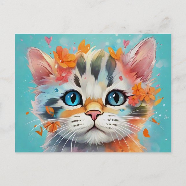 Extreme Cute Watercolor Cat # 1 Vykort (Framsida)