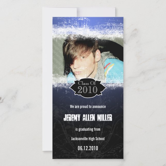 Extreme Grunge Blue Black Studenten Photo Card Meddelande (Framsida)