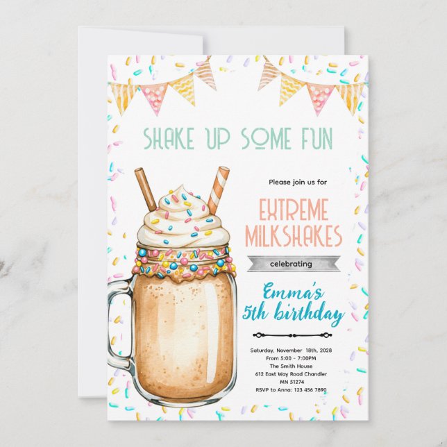 Extreme Milkshakes Birthday Party Invitation Inbjudningar (Framsida)