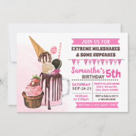 Extreme milkshakes glass födelsedagskalas, rosa inbjudningar