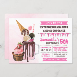 Extreme milkshakes glass födelsedagskalas, rosa inbjudningar