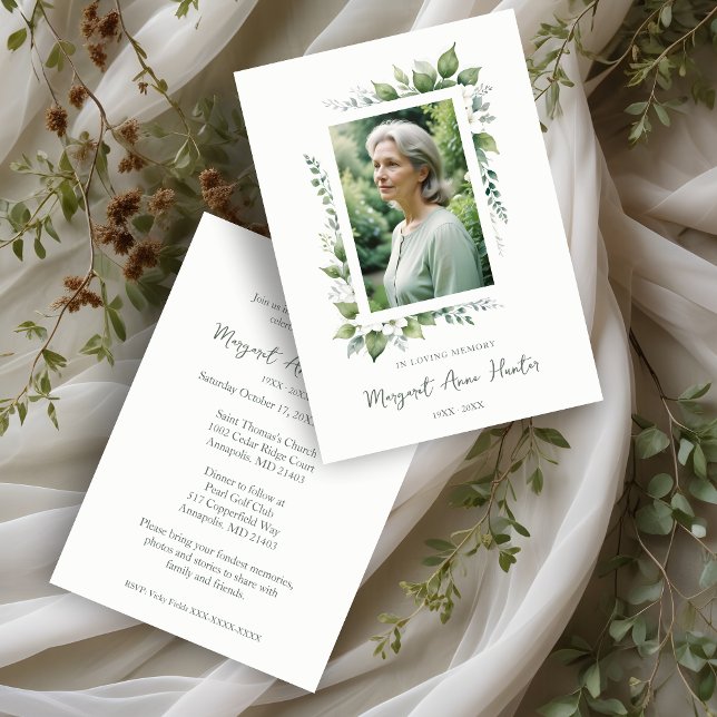 Exuberant Flower & Foliage Frame Funeral Photo Inbjudningar (Exuberant Flower & Foliage Frame Funeral Photo Invitation Card.)