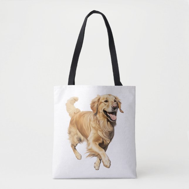 Exuberant Golden Retriever Playtime - Dynamic Hund Tygkasse (Framsida)
